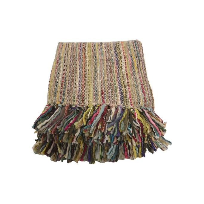 Home&Manor Handcrafted Wool & Cotton Throw Blanket Tan Shimmer