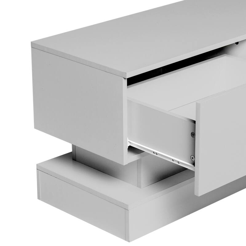 White 63" TV Stand with 2 Large Storage Drawer and LED Lights for TVs Up to 65"