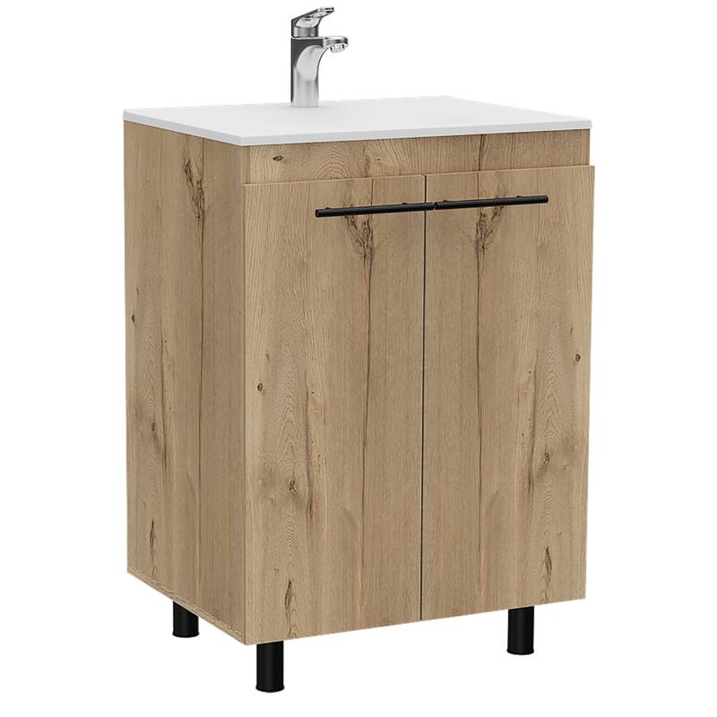Modern Vanity with Durable One-Hole Resin Sink and Drop-In Design - 23.8"W x 34.1"H - 18.1in L