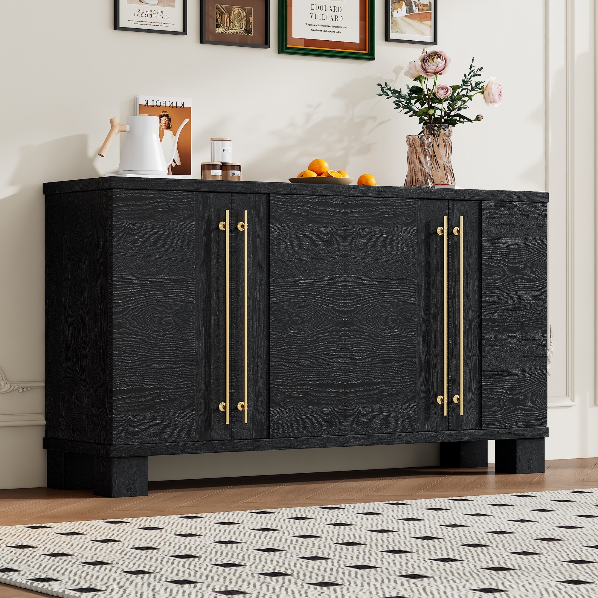 60" Sideboard Buffet Cabinet with Adjustable Shelves and Metal Handles