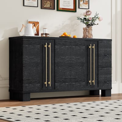 Wood Kitchen Sideboard Buffet Cabinet with Adjustable Shelves and Gold Handles