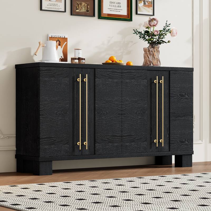 Wood Sideboard with Adjustable Shelves and Gold Handles