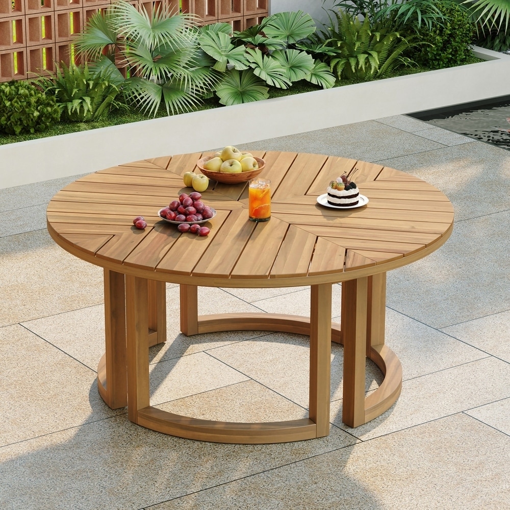 Wood Dining Table with Umbrella Hole for Garden