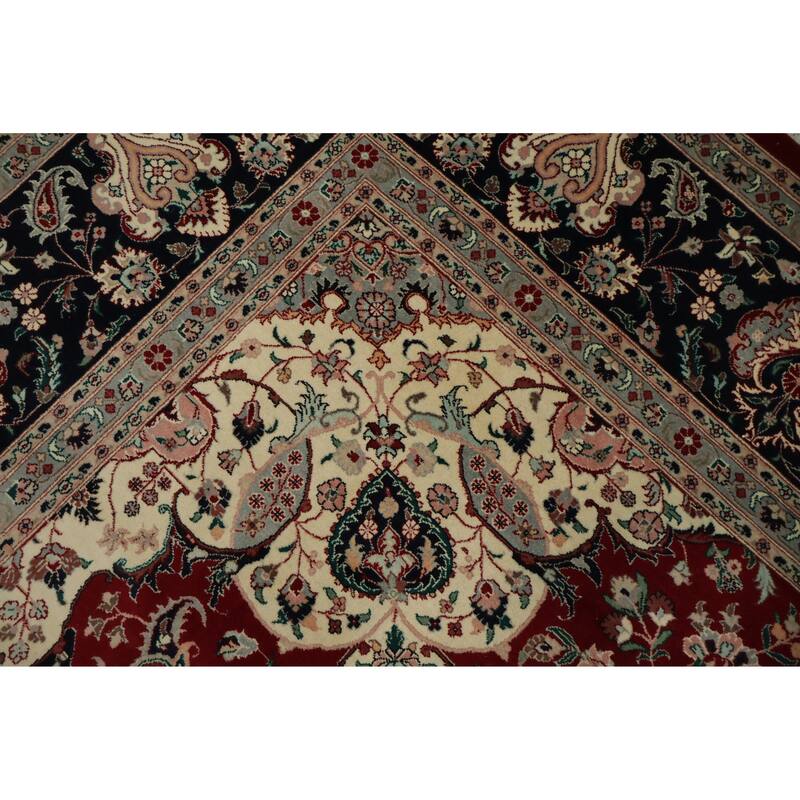 Hand Knotted Oriental 100% Wool Carpet Traditional Floral Red Tabriz Area Rug - 12' 3'' X 9' 1''