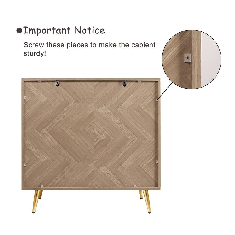 Anmytek Natural Oak Accent Storage Cabinet with 2-Doors Modern Herringbone Sideboard Buffet Cabinet