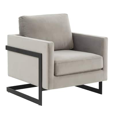 LeisureMod Lincoln Modern Velvet Arm Chair with Black Steel Frame - 35"
