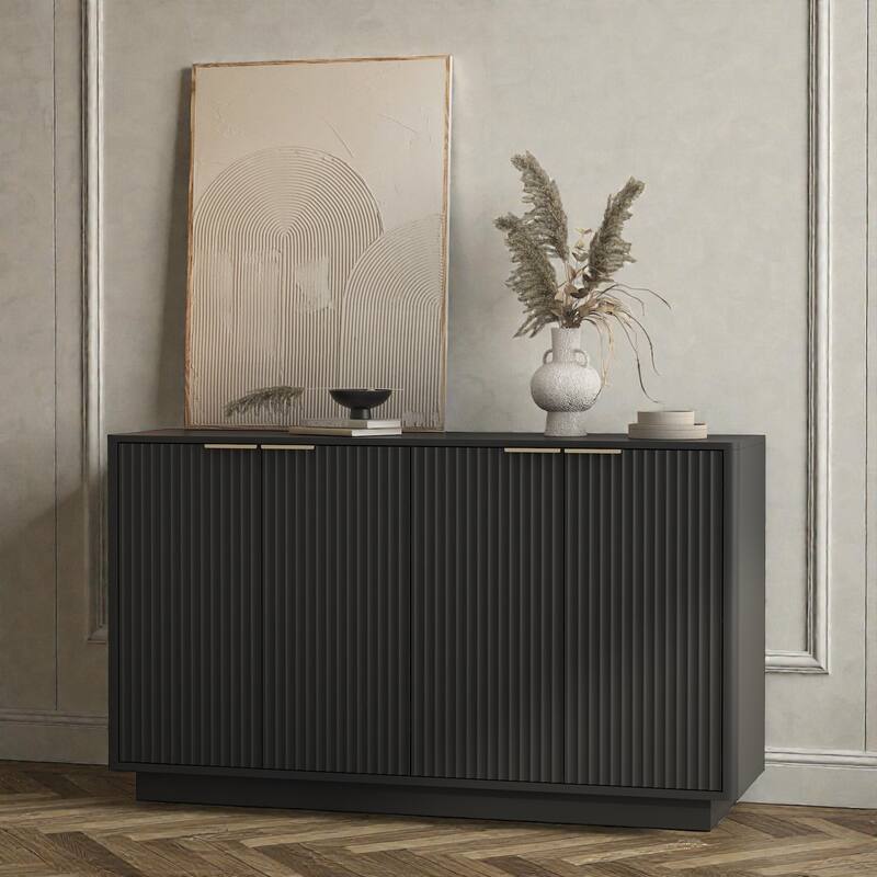 55.1" Modern Fluted Buffet Cabinet with Adjustable Shelves, Large Sideboard Credenza Storage Console Table