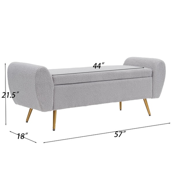 dimension image slide 10 of 20, Upholstered 55"W Flip Top Storage Bench Bedroom Bench Modern End of Bed Bench for Entryway Hallway Window with Gold Legs