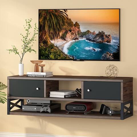Floating TV Stand with Doors, 3-Tier Media Console TV Floating Shelf