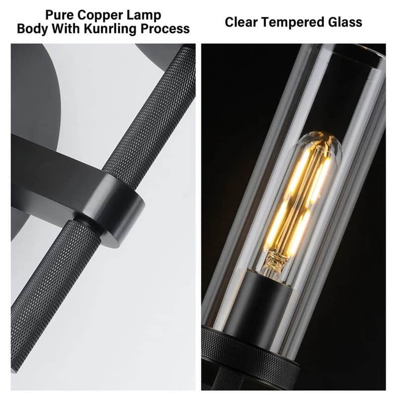 KAYLA Indoor Wall Light, Brass Wall Sconces Lighting Fixture, Bathroom Vanity Wall Sconces, Glass Tube Wall Sconces(2-Sets)