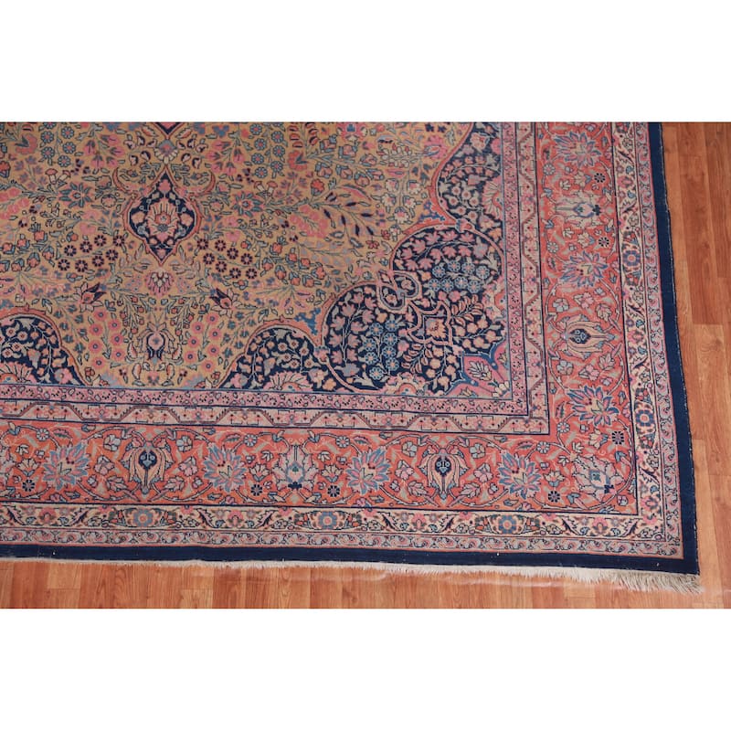 Hand Knotted Oriental 100% Wool Carpet Traditional Floral Brown Tabriz Area Rug - 13' 5'' X 9' 9''