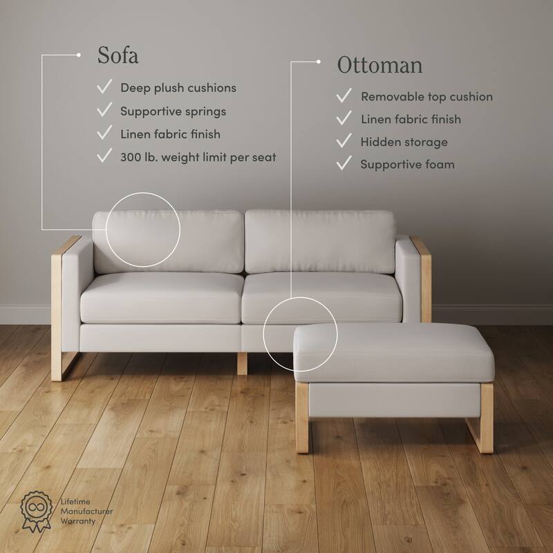 Madison Modern Upholstered Modular Sofa or Couch for Living Room with Solid Wood Legs