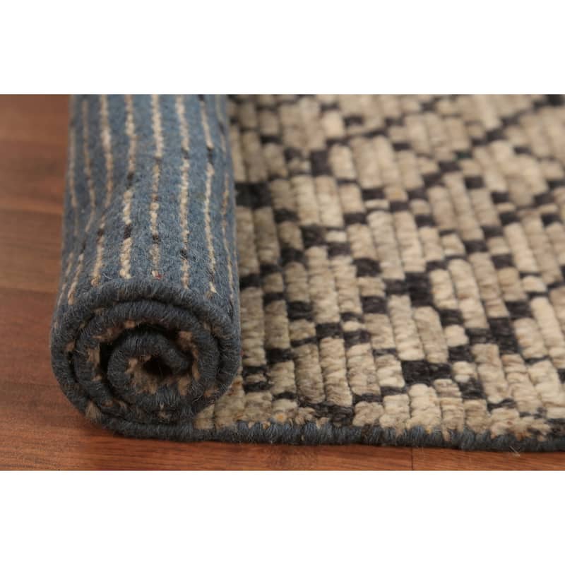 Striped Brown Moroccan Indian Foyer Rug Handmade Wool Carpet - 2'0"x 3'0"