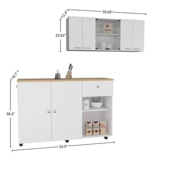 Tigard 2Piece Kitchen Set with Kitchen Island and Upper Wall