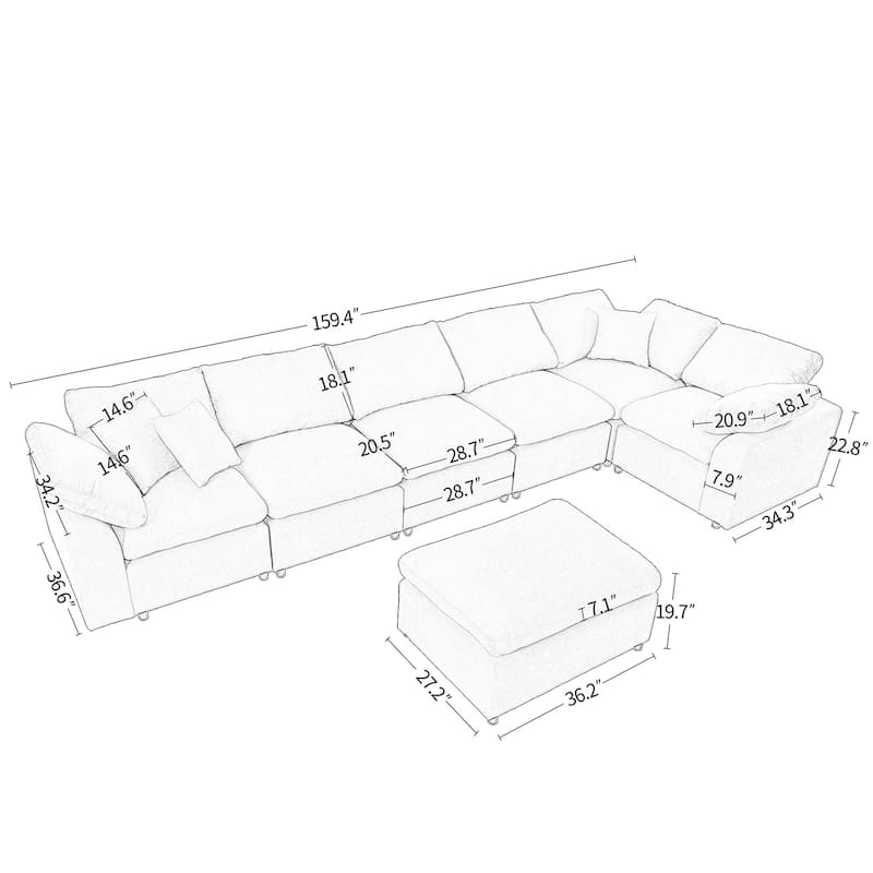 Merax Oversized Modular Sectional Sofa with Ottoman L Shaped Corner Sectional