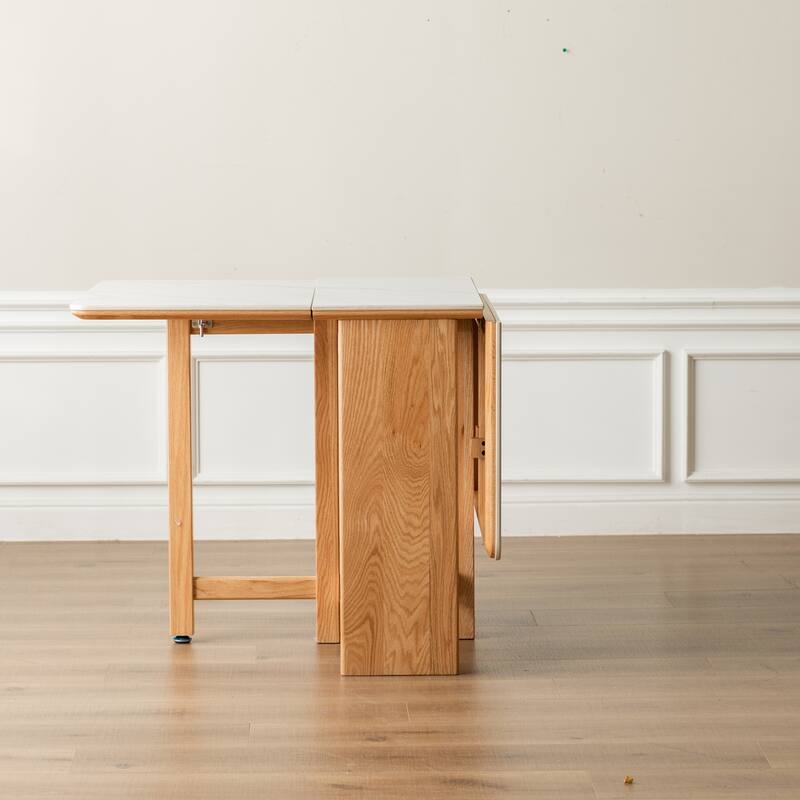 GDFStudio - Rutherford Modern 59.06" Solid Oak Wood Extending Dining Table with Rock Slab Top - 59.06"W