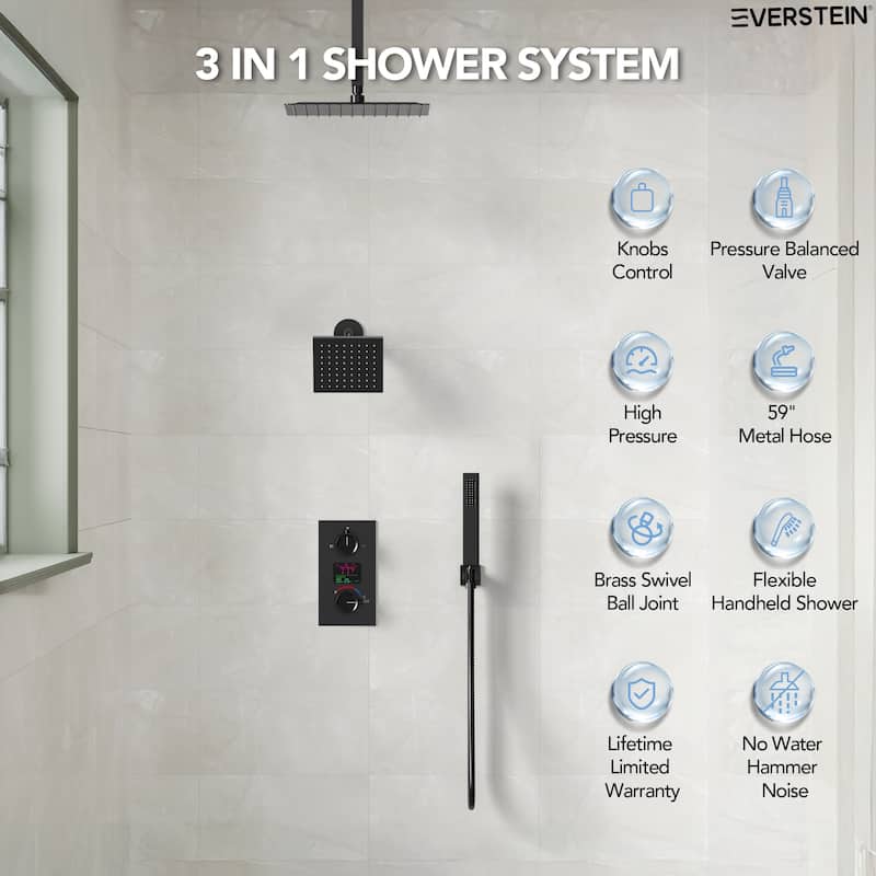 LCD Temperature Display Shower System, Dual Shower Heads Pressure Balance Shower Faucet Set