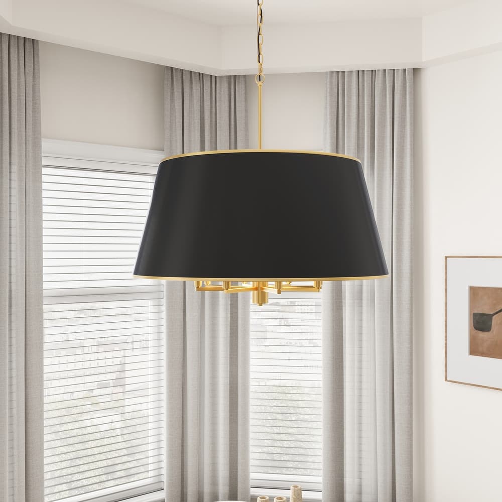 Brushed Gold 8-Light Pendant Light Fixture with Black PVC Lampshade