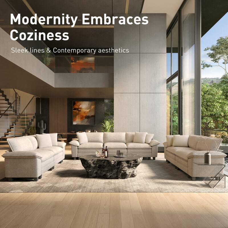 MAISON ARTS Modular Cloud Sectional Sofa, Comfy L- or U-Shaped Couch with Ottomans & Pillows, 4–6 Seat Living Room Sofa