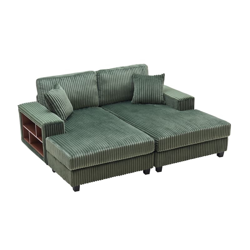 79.5" Corduroy Sectional Sofa Sleeper Sofa, Convertible Double Chaise Lounges Couch