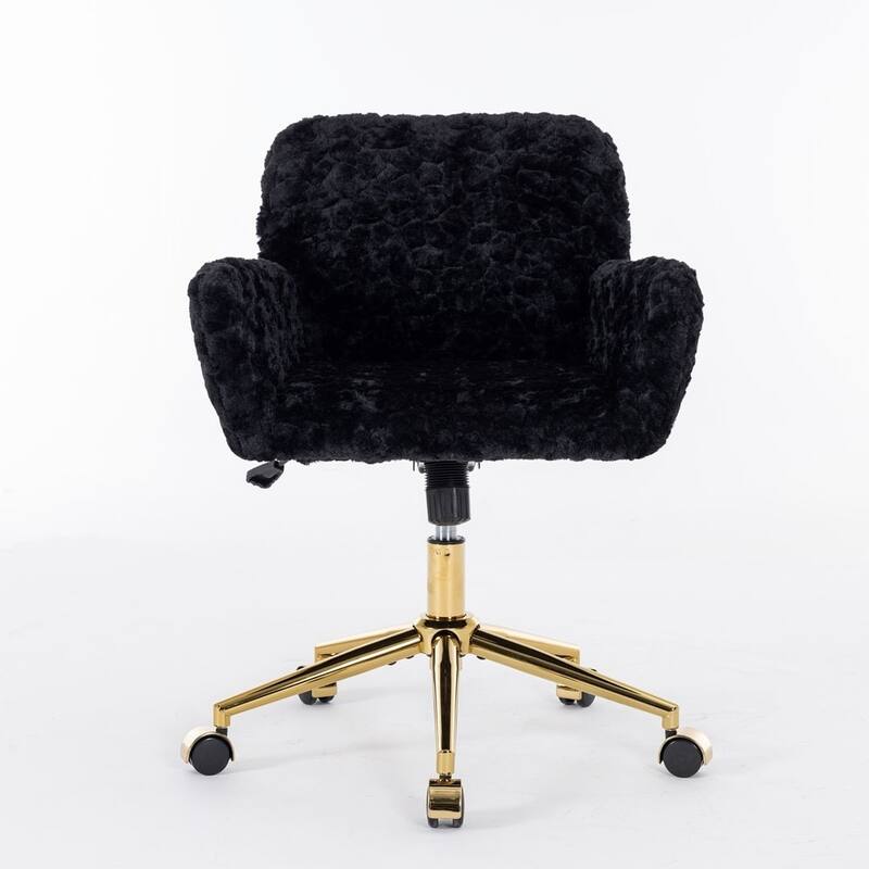 Modern Artificial Rabbit Hair Height Adjustable 360 Swivel Task Chair with Metal Base - Black