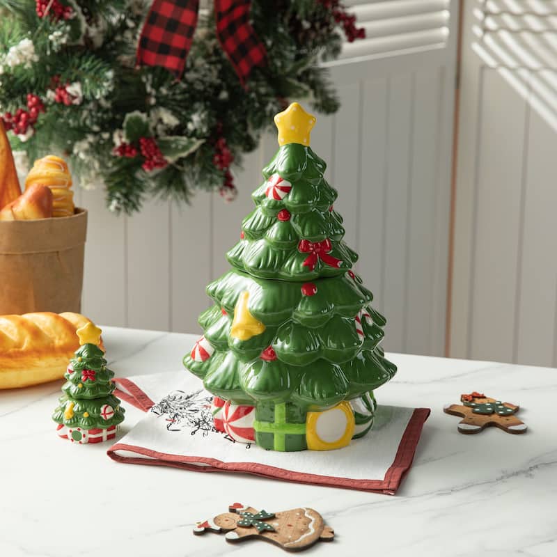 Glitzhome 3 Piece Dolomite Christmas Nutcracker or Tree Cookie Jar Set