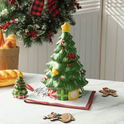 Glitzhome 3 Piece Dolomite Christmas Nutcracker or Tree Cookie Jar Set