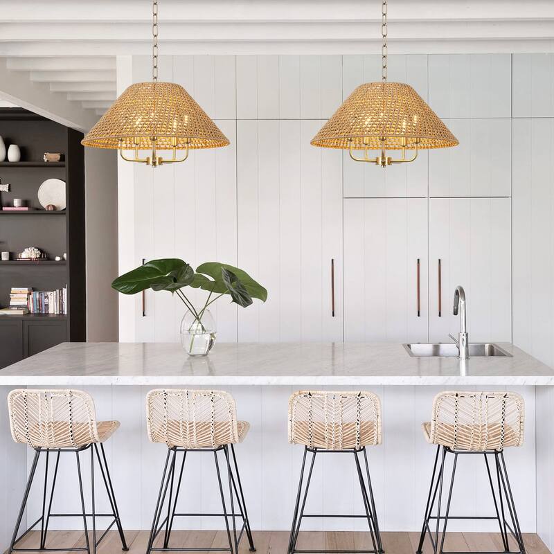 4/5-Light Dimmable Bohemian Hand Woven Drum Chandelier