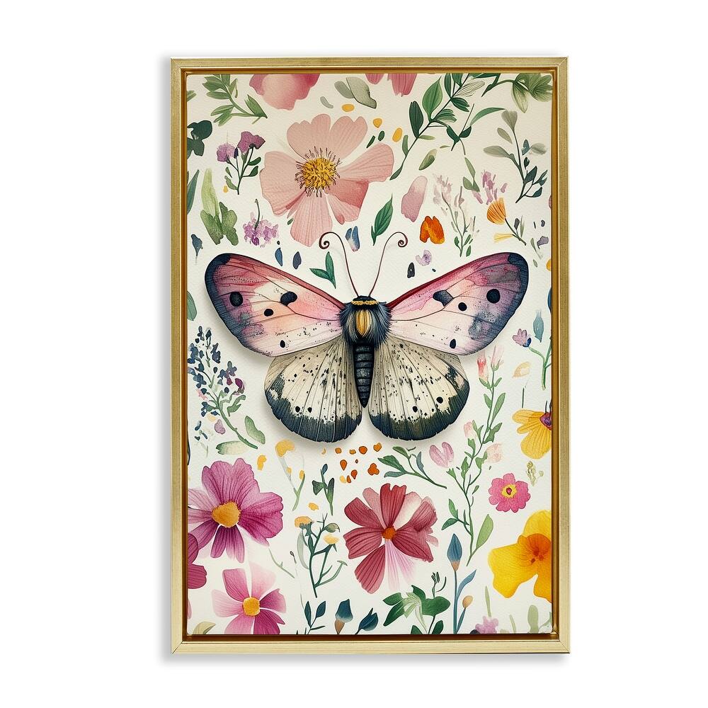 Stupell Botanical Butterfly & Herbs Framed Floater Canvas Wall Art Design By The Dutch Lady