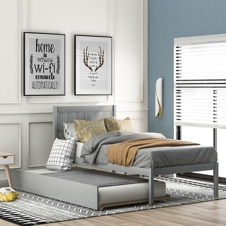 Twin Platform Bed with Roll Out Trundle Solid Pine Wood Platform
