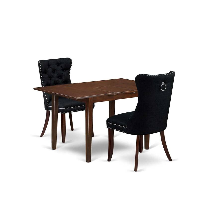 HomeStock 3-Pc Mahogany Finish Rectangular Solid Wood Top with Butterfly Leaf Dining Table Set