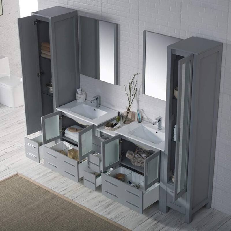 Blossom 102" Solid Wood Double Vanity w/ Sinks, Mirrors & Cabinet