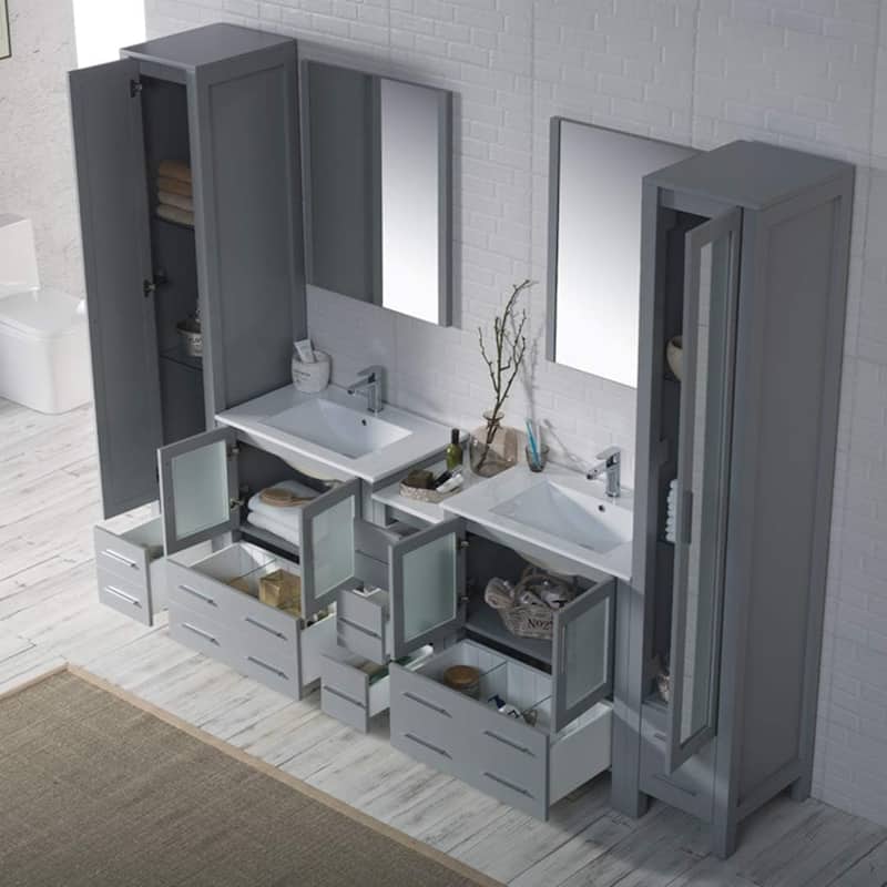 Blossom Sydney 102" Double Sink Vanity Set with Linen Closets & Mirror