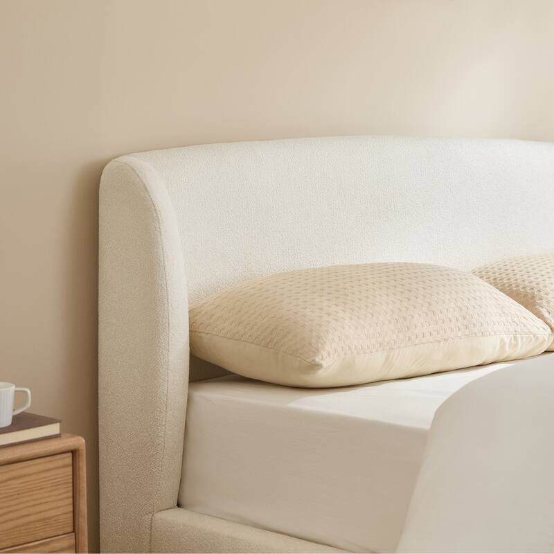 Spruce & Spring Modern Bouclé Upholstered Wingback Bed with Solid Wood Base