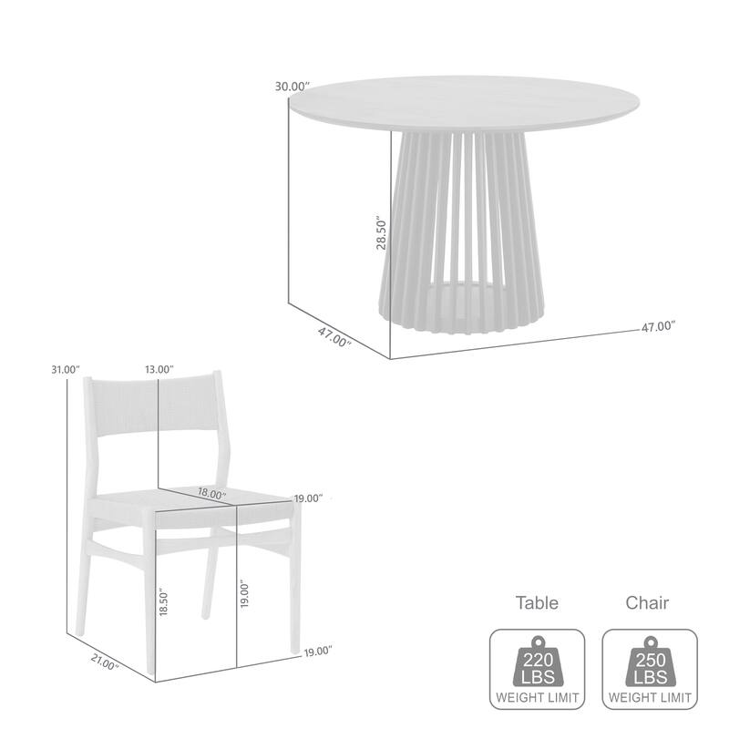 Pasadena Erie 5 Piece Round Dining Set with Paper Cord Chairs