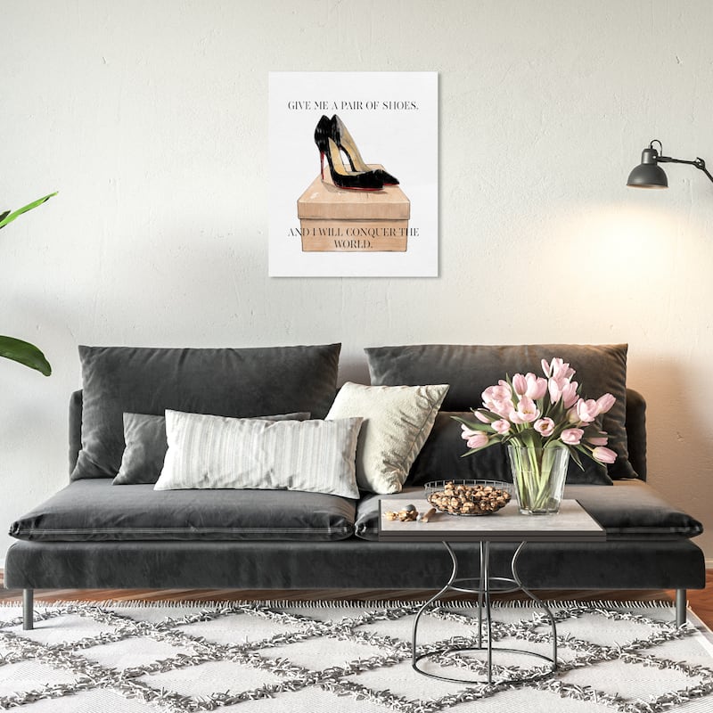 Wynwood Studio Canvas Fashion and Glam Conquer The World Simple 16x20 Black and Beige Glam Wall Art Canvas Print - 20 x 20