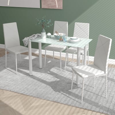 5 Pieces Dining Table Set with Padded Seat Rectangle Table