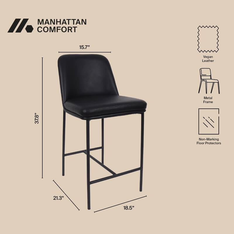 Manhattan Comfort Loft Vegan Leather Metal Counter Stool - Set of 2