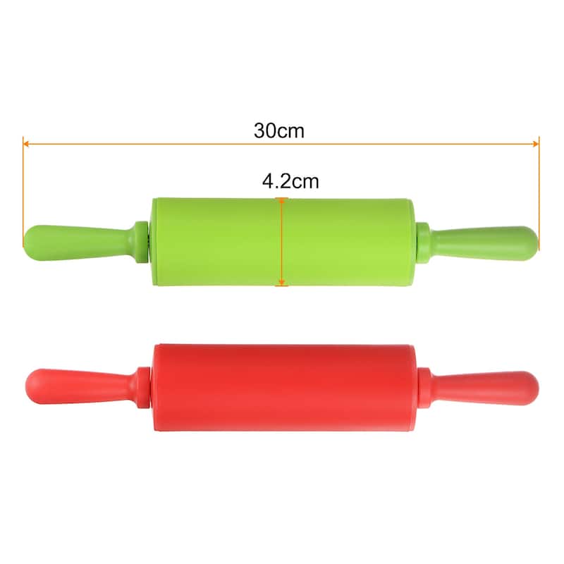 Silicone Rolling Pins for Baking 30cm x 4.2cm Red & Green - Red & Green - Red & Green