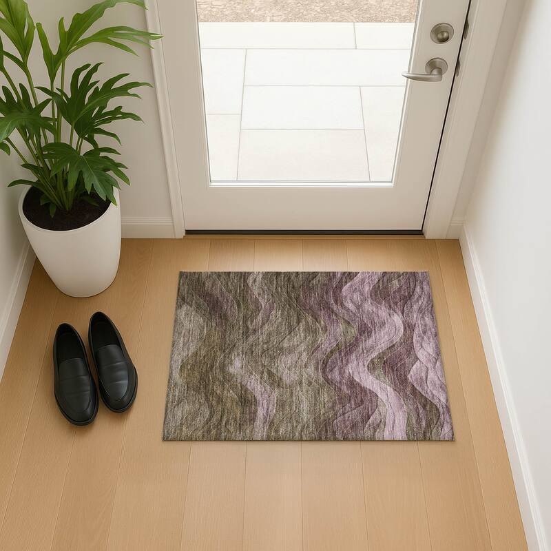Premium Washable Super Soft Modern Waves Mayfield Rug - Taupe - 1'8" x 2'6"