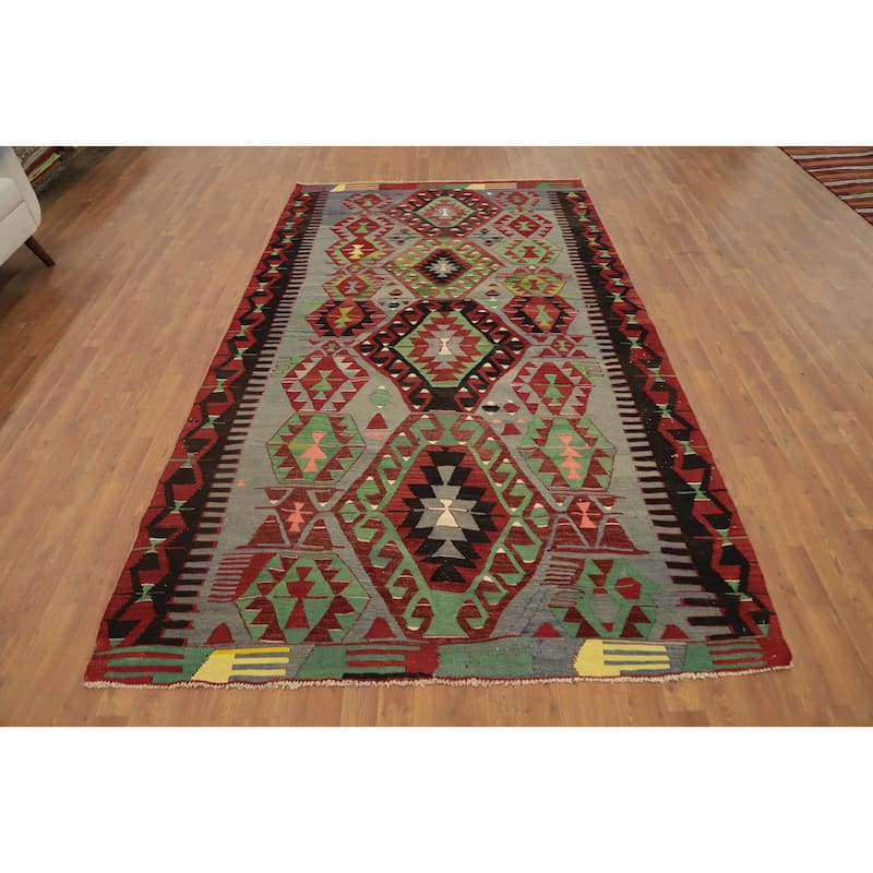 Hand Woven Oriental 100% Wool Carpet Southwestern Tribal Multi-Colored Kilim Area Rug - 9' 10'' X 5' 9''