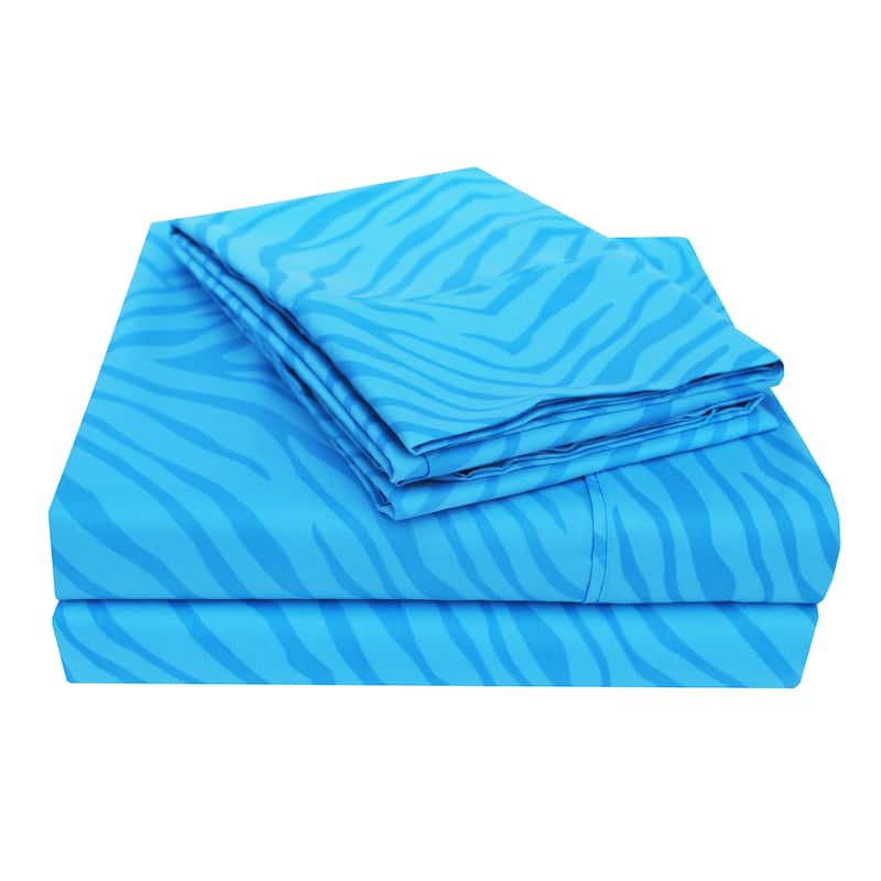 Superior Wrinkle Resistant Animal Print Microfiber Sheet Set - King - Light Blue