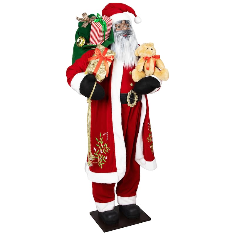 African American Standing Santa Claus with Presents Christmas Decoration - 5'