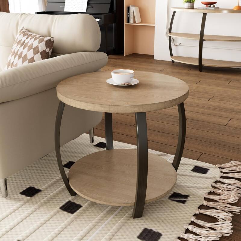Oval Coffee Table, Industrial 2-Tier Elliptic Coffee Table - 23'6"X23'6"X21'7" - End Table