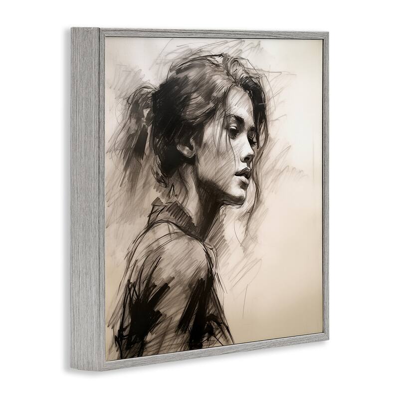 Stupell Traditional Sketch Portrait of Woman Framed Giclee Art Design By Heidi Kuntz