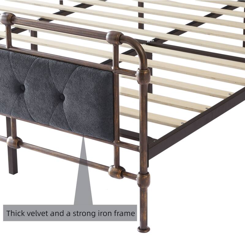 Queen Size Metal Bed with Soft Headboard