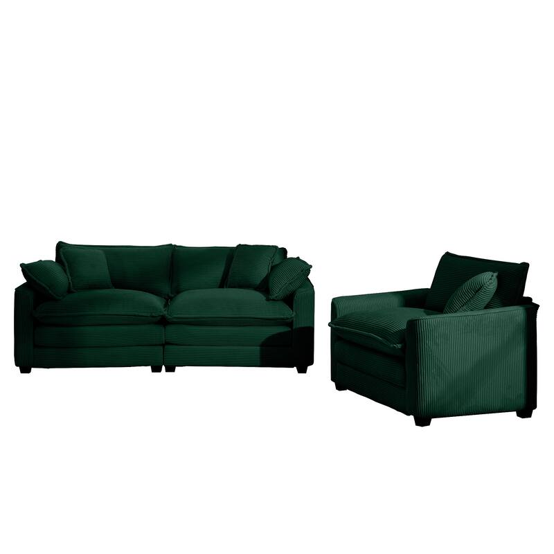 2+1 Seat Flexible Combinations Sofa Set with Throw Pillows, Corduroy Fabric Sofa with Removable Armrests