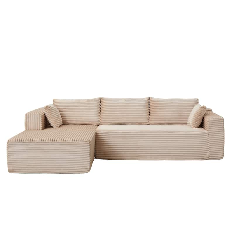 Modular L Shaped Sectional Sofa with Chaise Lounge, Corduroy Upholstered Boneless Sleeper Sofa, Compression Sofa with Deep Seat