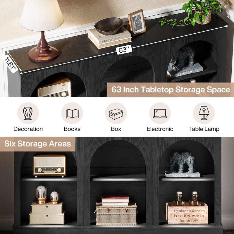 63-Inch Farmhouse Console Table with 3 Tier Storage