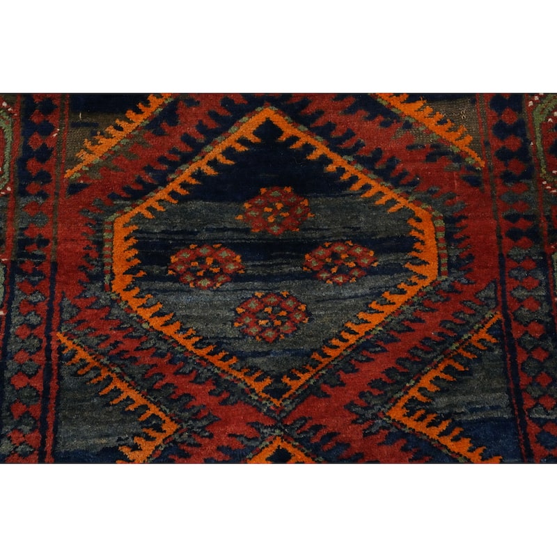 Hand Knotted Oriental 100% Wool Carpet Traditional Geometric Navy Blue & Blues Sirjan Area Rug - 7' 2'' X 3' 11''